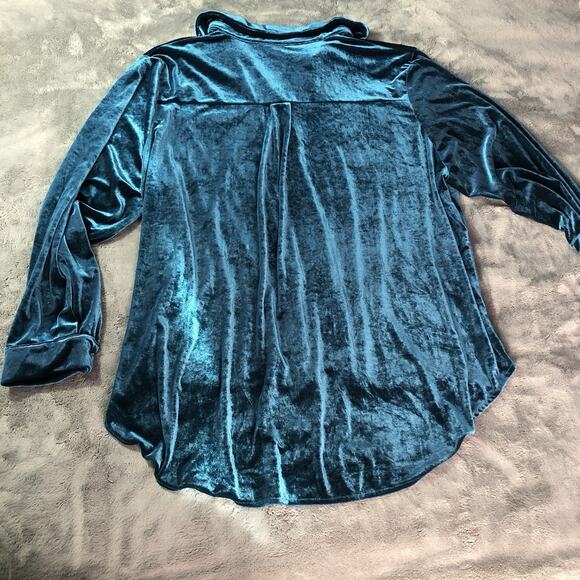 Women’s Velvet Top Button Up Long Sleeve Shirt Pockets Jewel-tone Green Size 3x - Picture 8 of 9